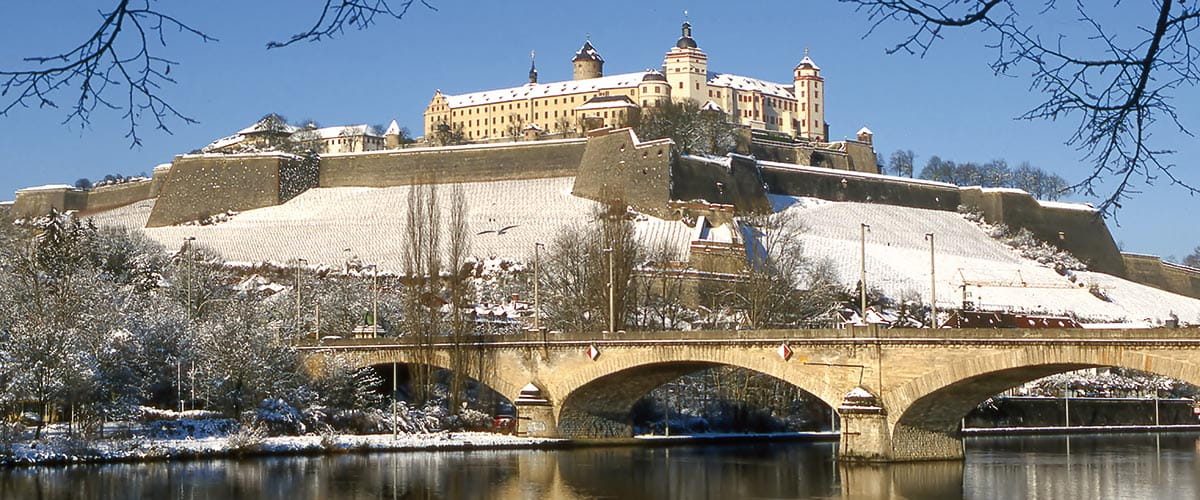 Würzburg covered in winter snow, Germany